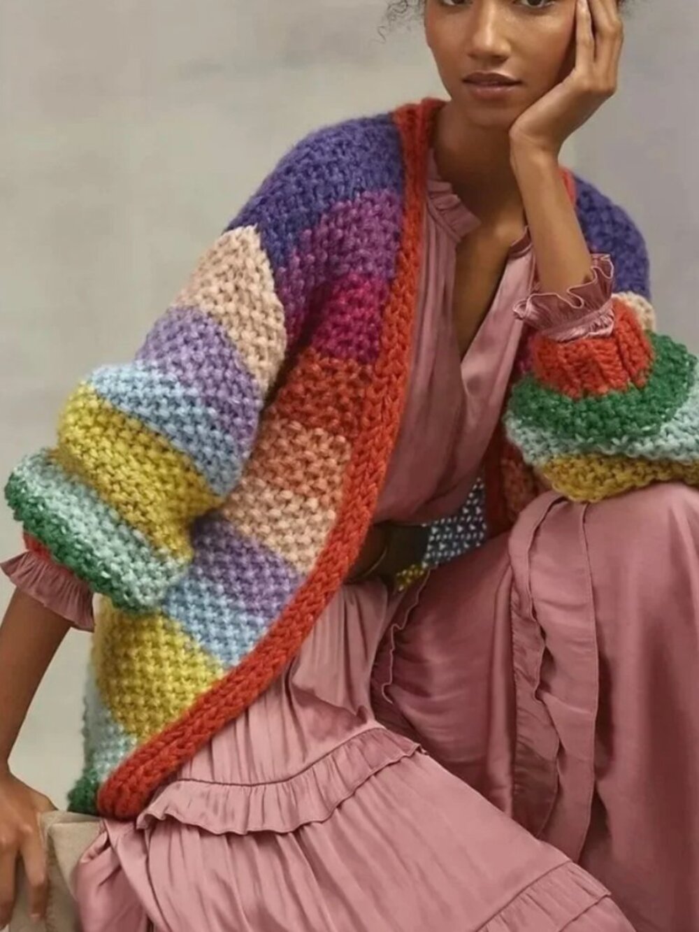 Anthropologie FRNCH Paris Rainbow Knit Cardigan OS